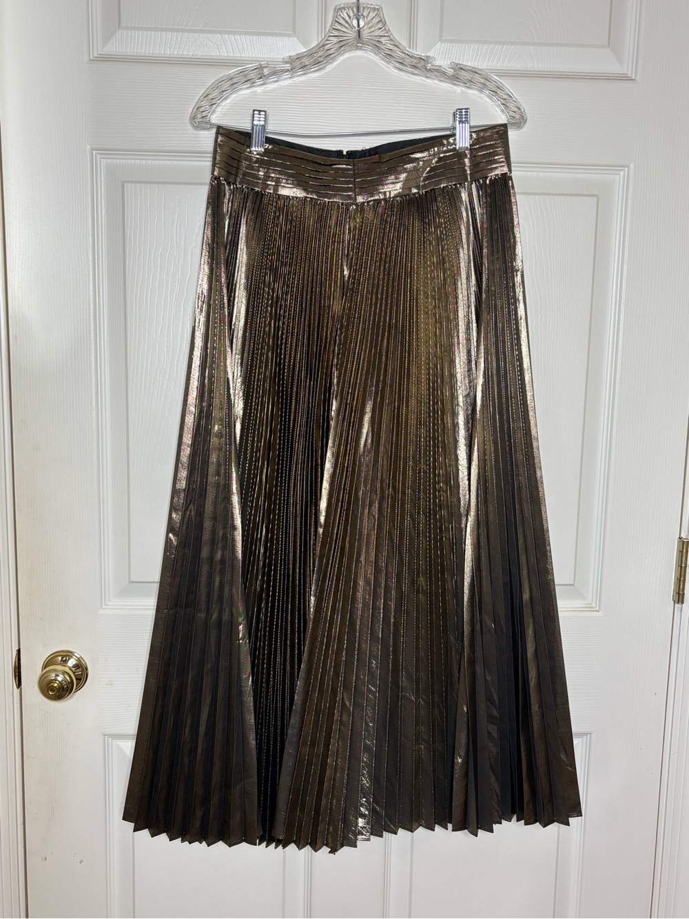 SATURDAY KATE SPADE Lightbeam Pleated Skirt Metallic Gold Midi Skirt - Picture 3 of 8